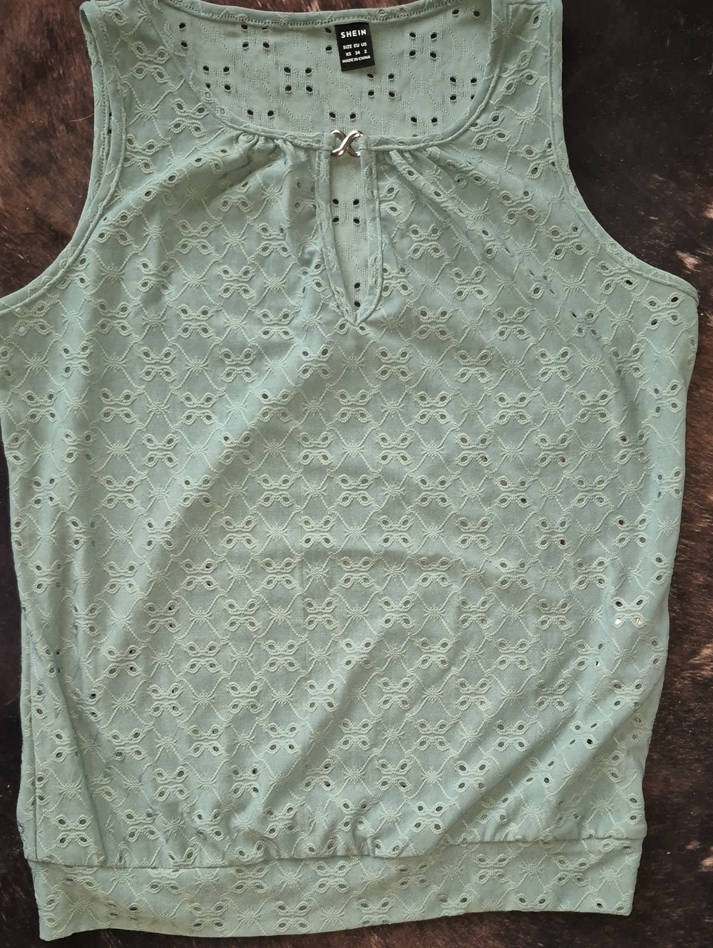 SHEIN Light Mint Eyelet Keyhole Tank